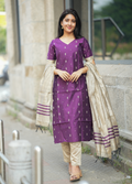Royal Plum Purple Raw Silk Kurti with Gold Motifs