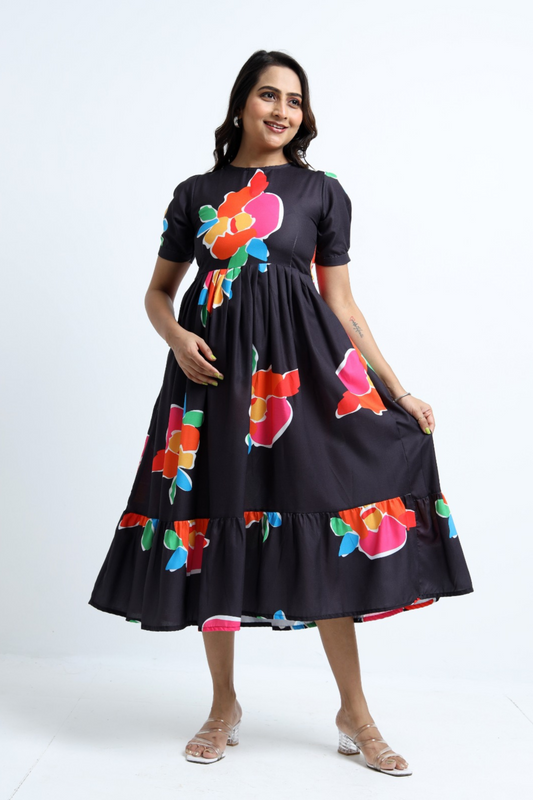 Feeding Black Floral Print Maternity Kurti