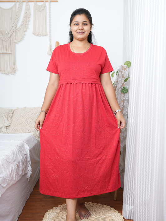 Zipless Feeding Maternity & Nursing Dress - Red