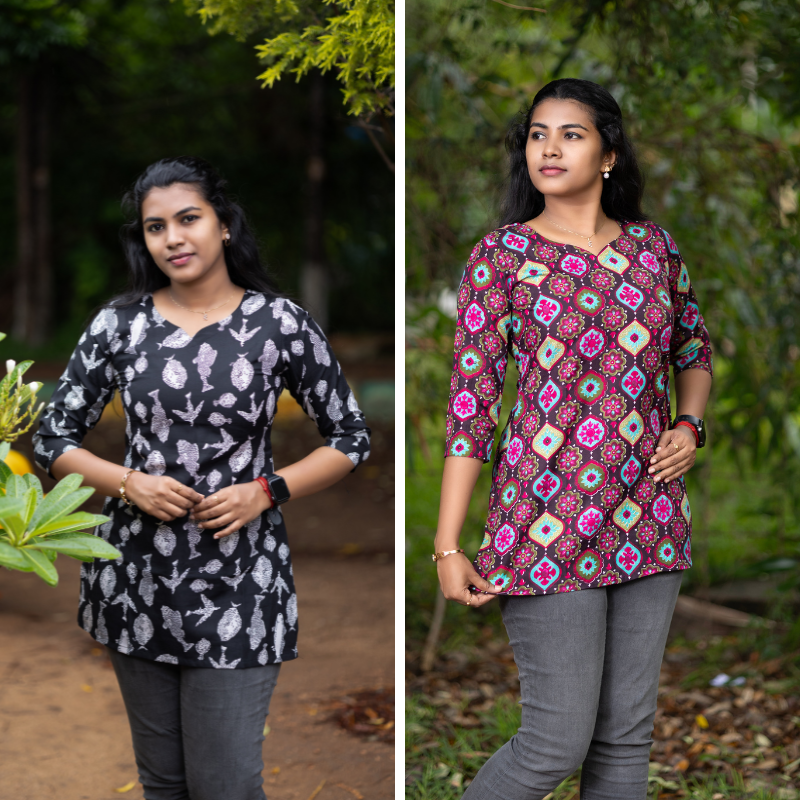 Short Kurti with 3/4th Sleeves & Comfort Fit (Black & Brown)