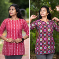 Short Kurti with 3/4th Sleeves & Comfort Fit (Deep Red & Brown)