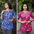 Short Kurti with 3/4th Sleeves & Comfort Fit (Blue & Red)