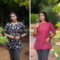 Short Kurti with 3/4th Sleeves & Comfort Fit (Black & Deep Red)