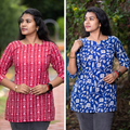 Short Kurti with 3/4th Sleeves & Comfort Fit (Deep Red & Blue)