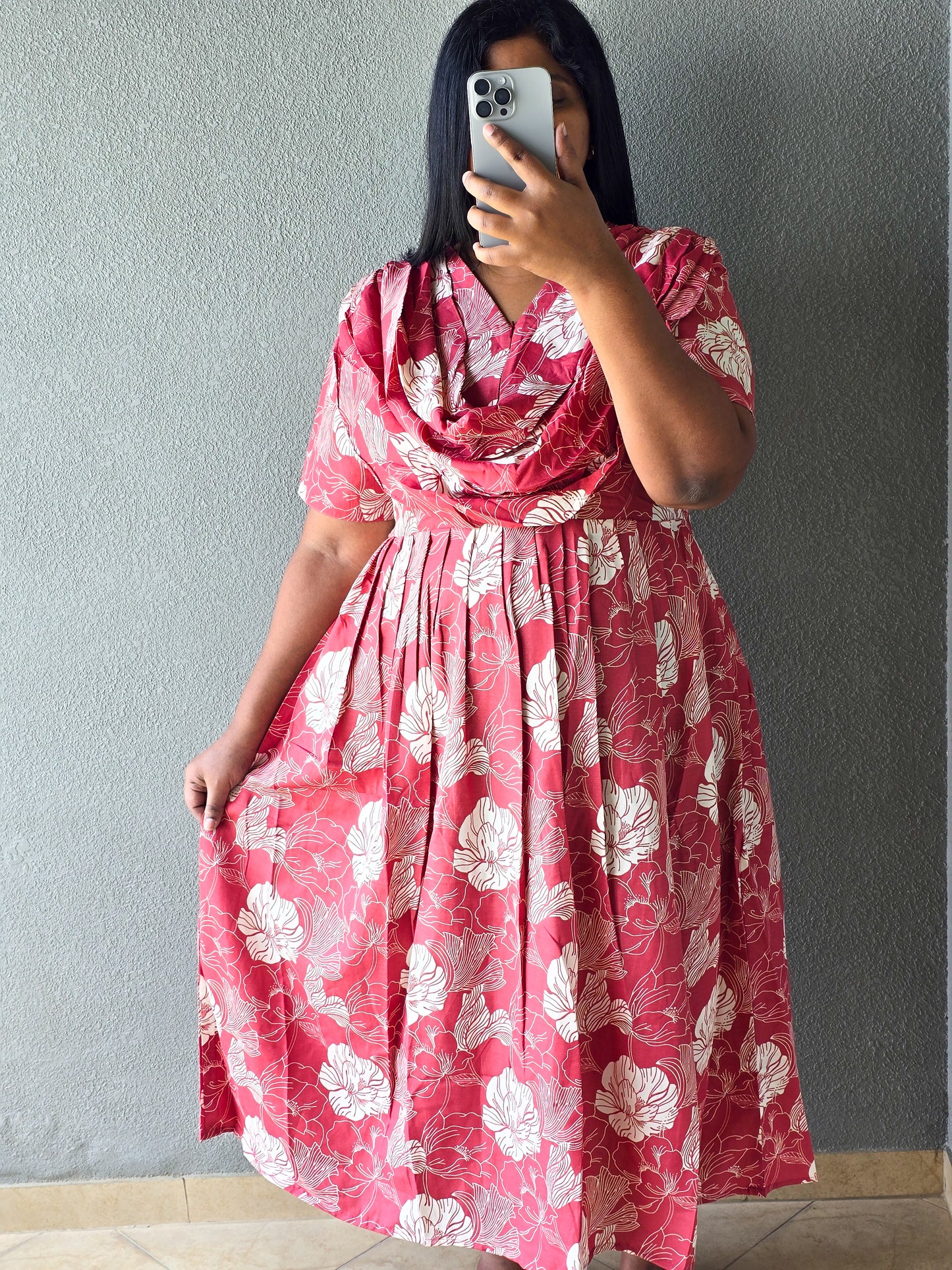 Maxi Style Nighty with Dupatta attached - Rose Pink