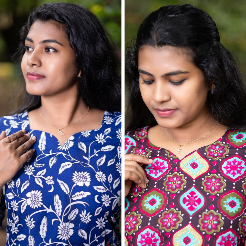 Short Kurti with 3/4th Sleeves & Comfort Fit (Blue & Brown)