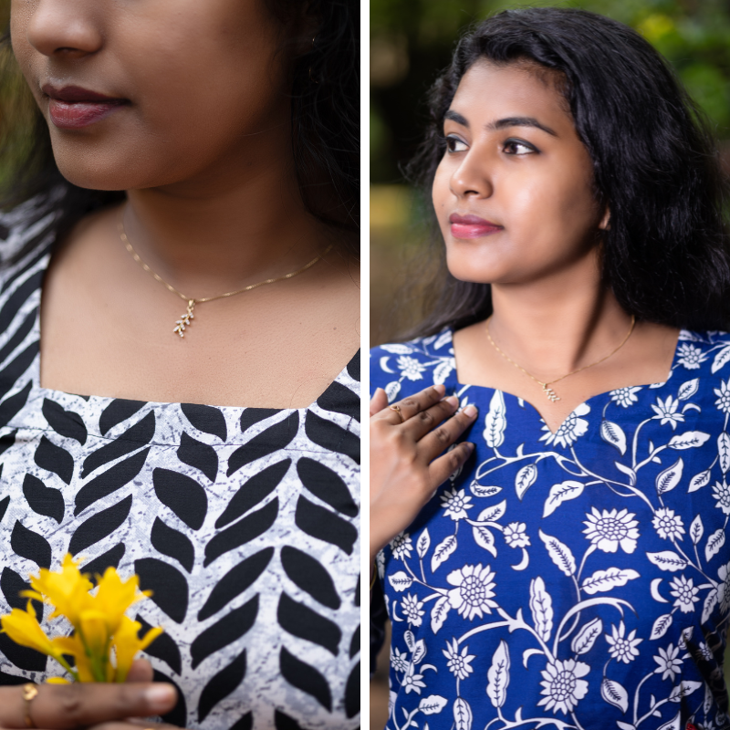 Short Kurti with 3/4th Sleeves & Comfort Fit (White & Blue)