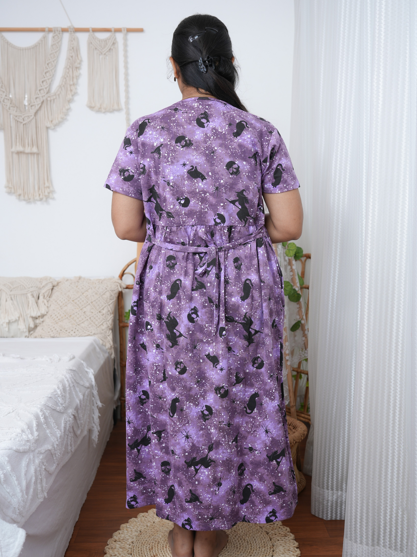 Zipless Feeding Maternity Gown with Attached Dupatta | Lavender Purple