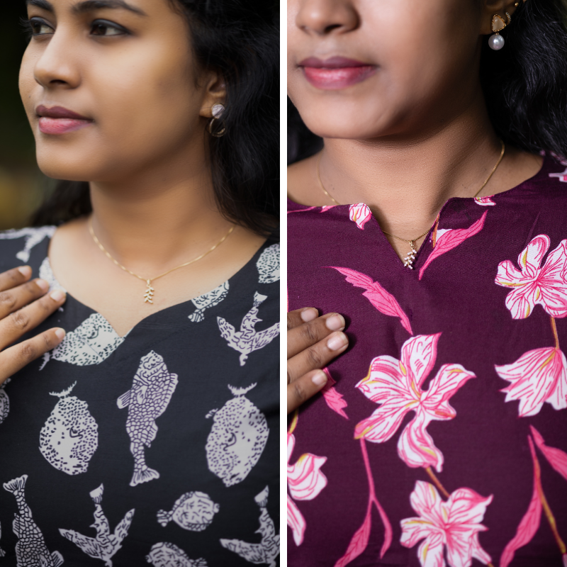 Short Kurti with 3/4th Sleeves & Comfort Fit (Black & Wine)