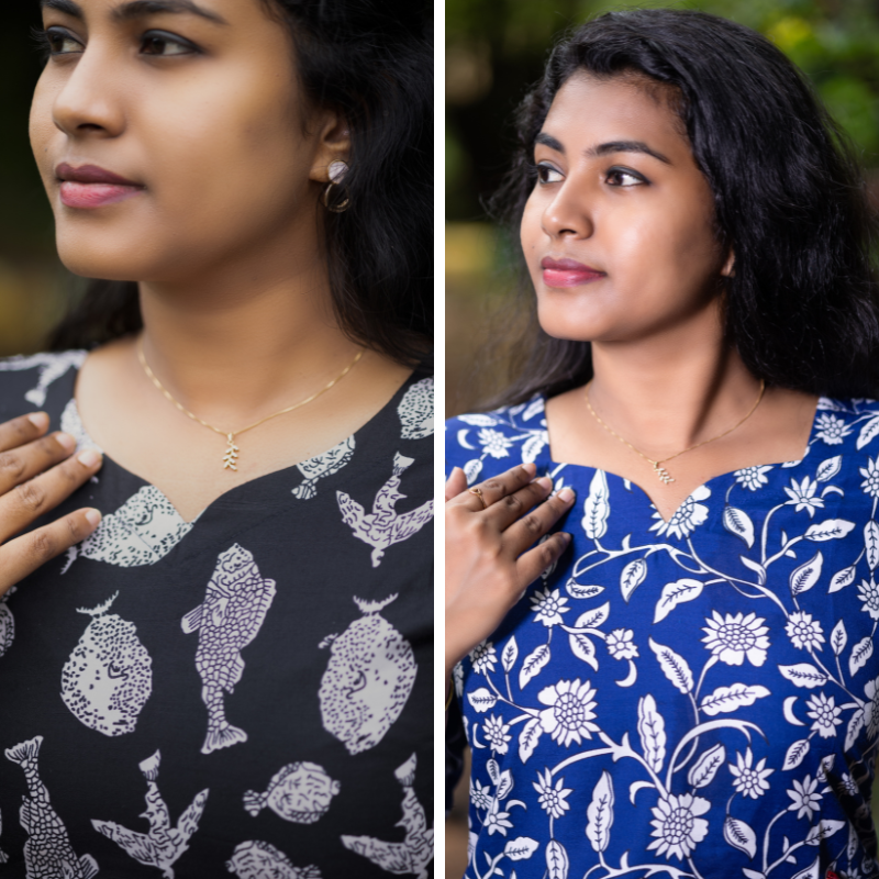 Short Kurti with 3/4th Sleeves & Comfort Fit (Black & Blue)