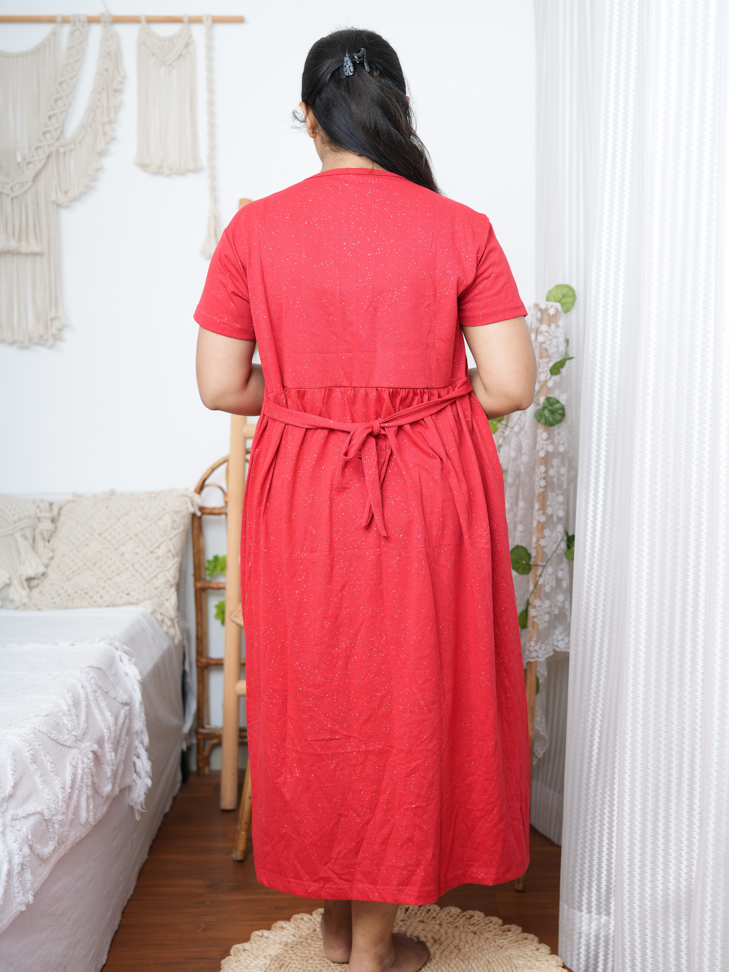 Zipless Feeding Maternity & Nursing Dress - Red