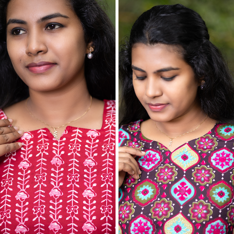 Short Kurti with 3/4th Sleeves & Comfort Fit (Deep Red & Brown)