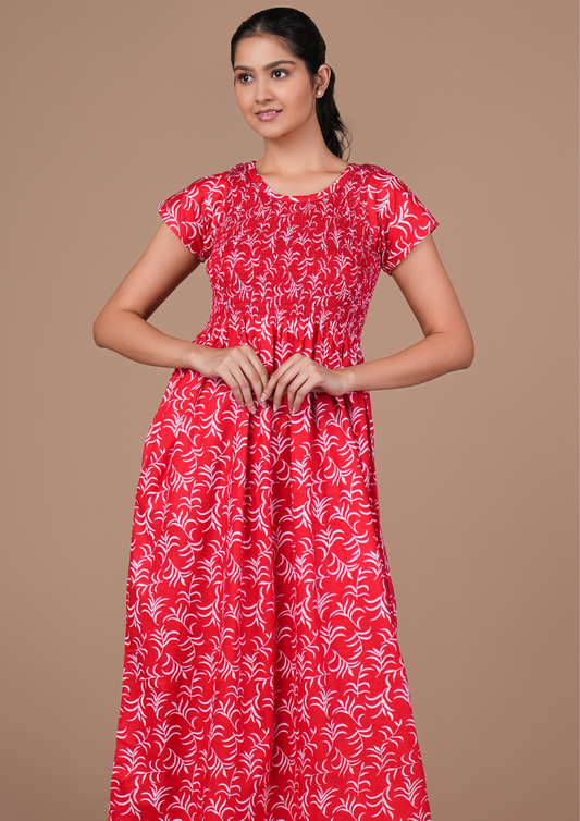 Red Floral Print Smoky Nighty for Women