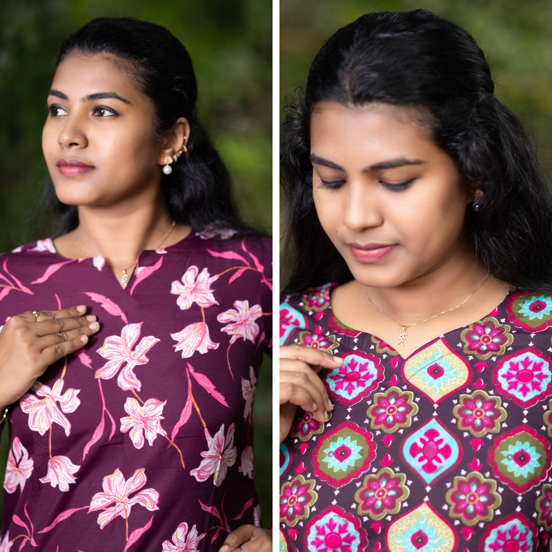 Short Kurti with 3/4th Sleeves & Comfort Fit (Wine & Brown)