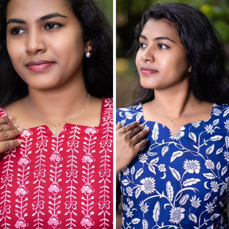 Short Kurti with 3/4th Sleeves & Comfort Fit (Deep Red & Blue)