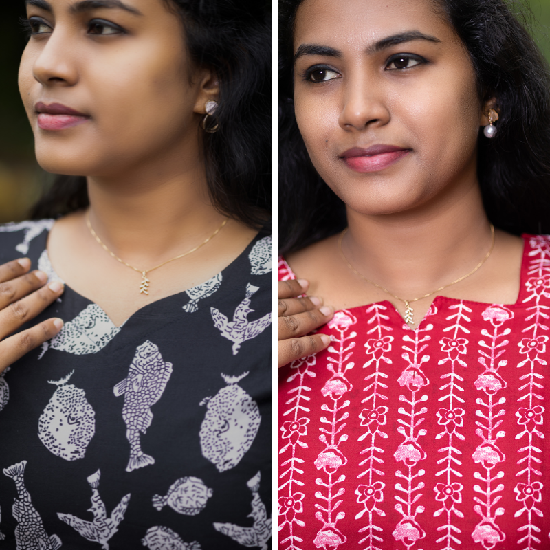 Short Kurti with 3/4th Sleeves & Comfort Fit (Black & Deep Red)