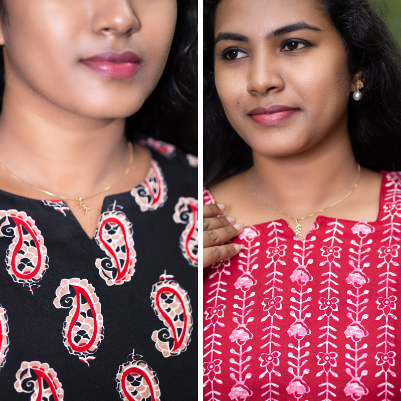 Short Kurti with 3/4th Sleeves & Comfort Fit (Black & Deep Red) v2