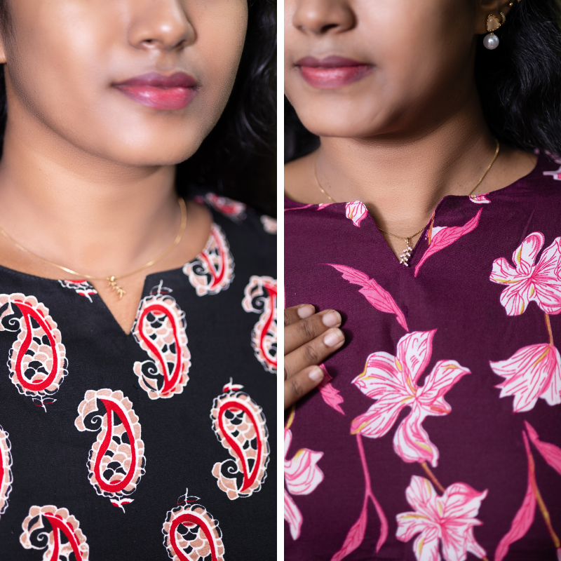 Short Kurti with 3/4th Sleeves & Comfort Fit (Black & Wine) v2