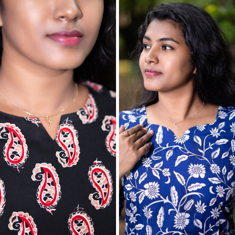 Short Kurti with 3/4th Sleeves & Comfort Fit (Black & Blue) v2