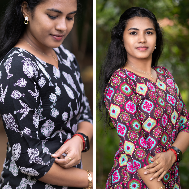 Short Kurti with 3/4th Sleeves & Comfort Fit (Black & Brown)