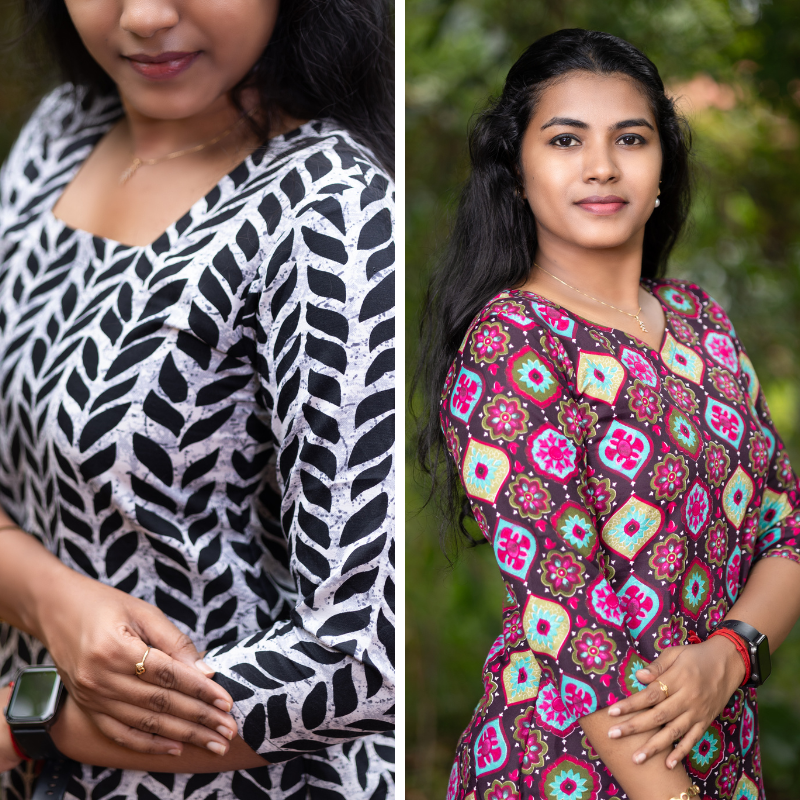 Short Kurti with 3/4th Sleeves & Comfort Fit (White & Brown)