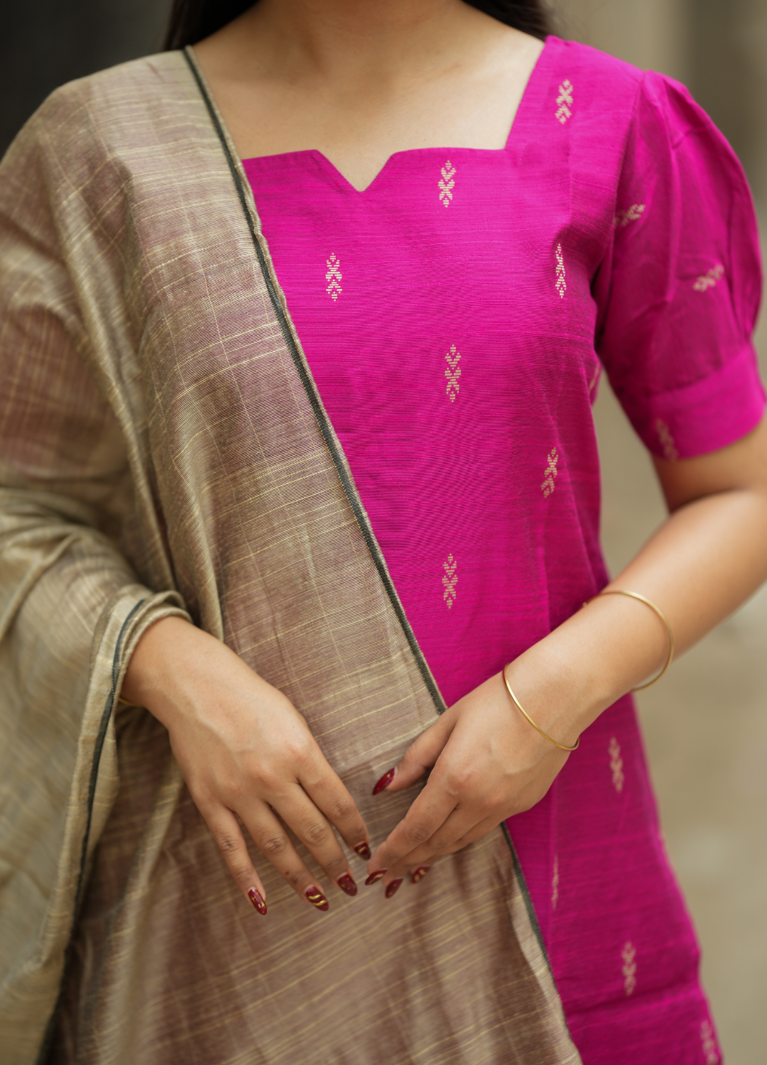 Rani Pink Raw Silk Kurti with Subtle Gold Motifs