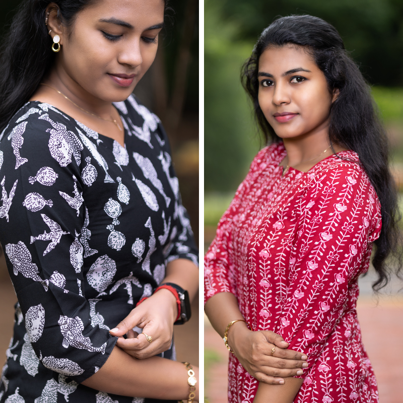 Short Kurti with 3/4th Sleeves & Comfort Fit (Black & Deep Red)