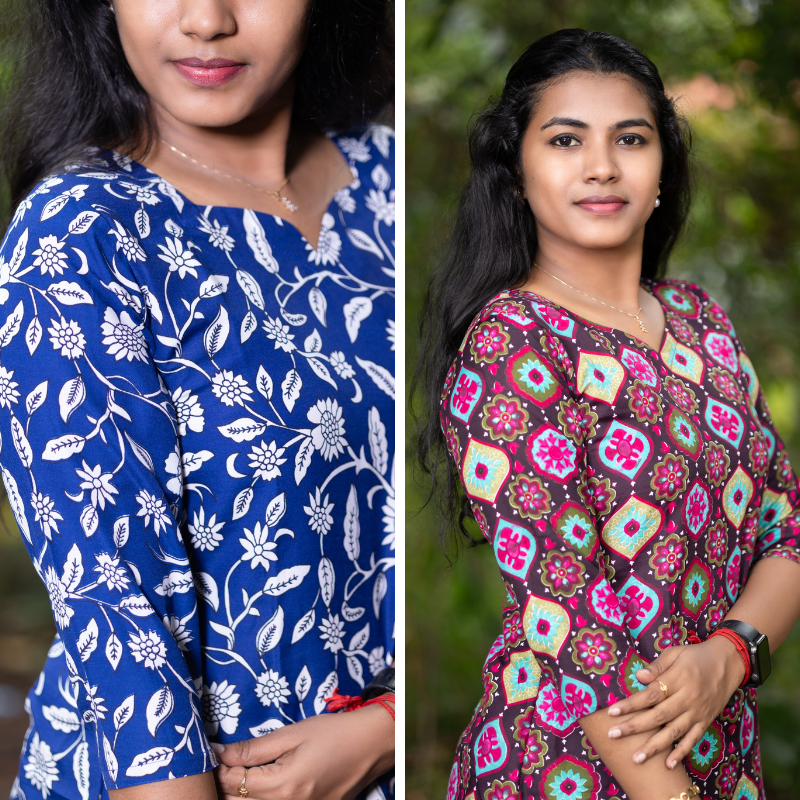 Short Kurti with 3/4th Sleeves & Comfort Fit (Blue & Brown)