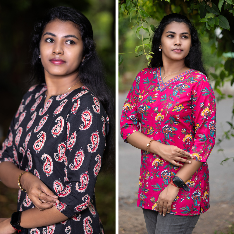 Short Kurti with 3/4th Sleeves & Comfort Fit (Black & Red) v2