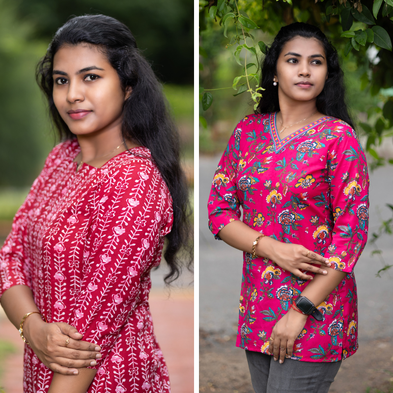 Short Kurti with 3/4th Sleeves & Comfort Fit (Deep Red & Red)