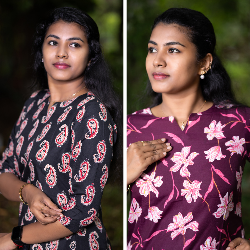 Short Kurti with 3/4th Sleeves & Comfort Fit (Black & Wine) v2