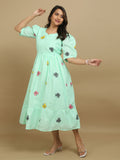 Mint Green Butterfly Print Cotton Kurti Dress