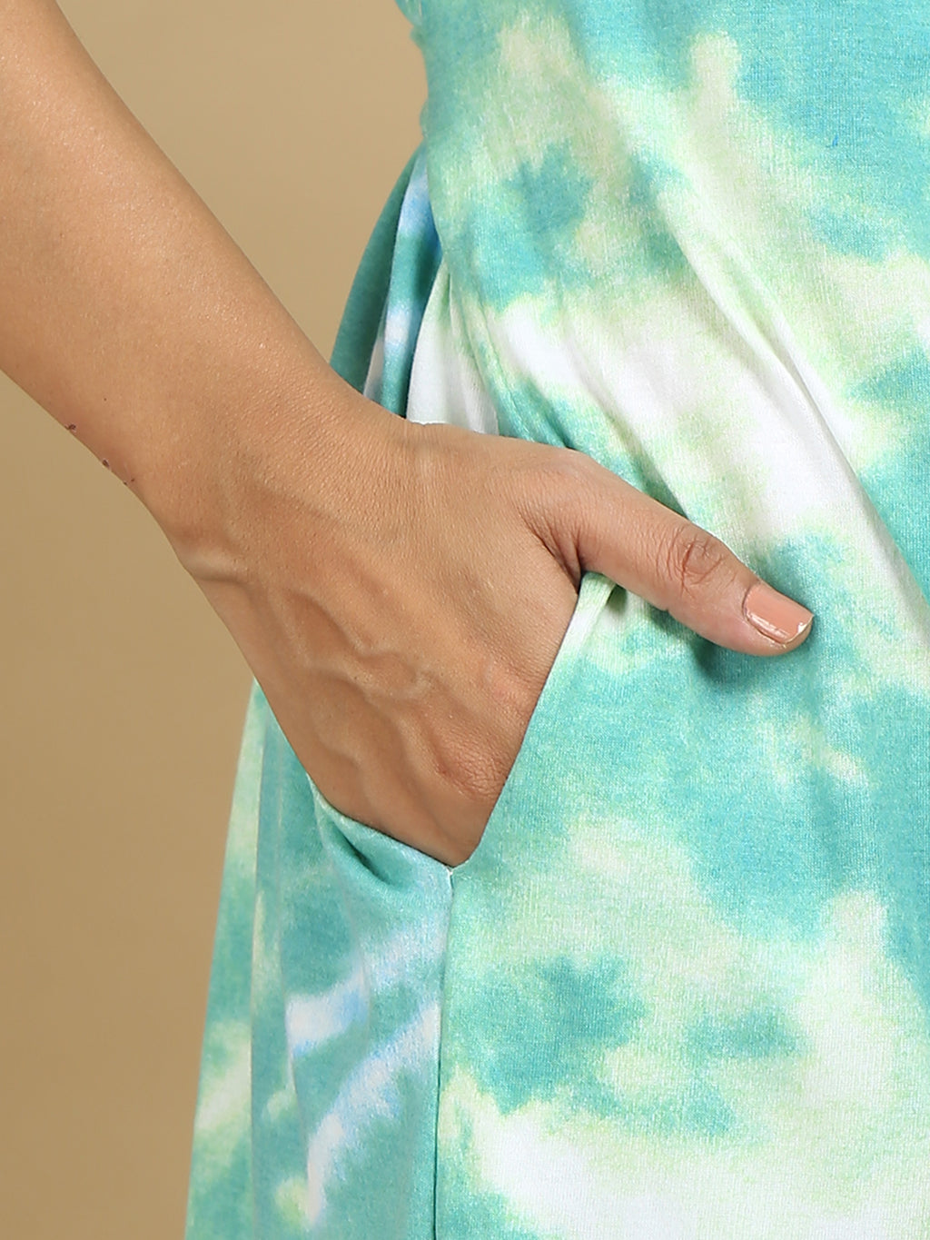 Zipless Feeding Maternity Dress - Green Tie & Dye - Unicorn Print