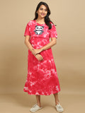 Zipless Feeding Maternity Dress - Red Tie & Dye - Panda Print