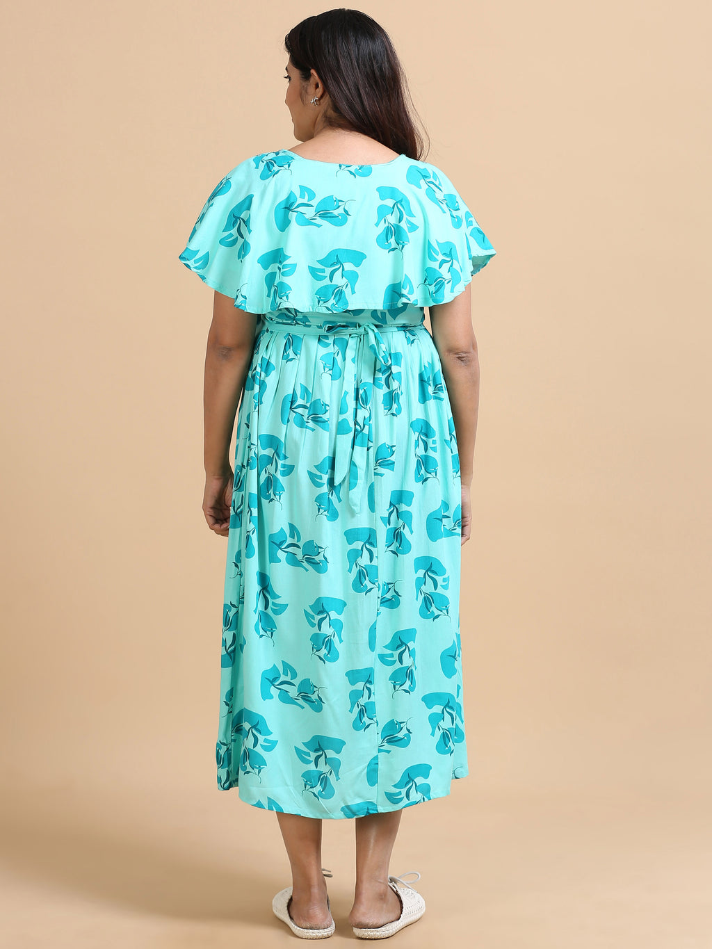 Women Aqua Blue Floral Printed Detachable Dupatta Dress