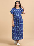 Women Maternity Friendly Navy Blue Floral Printed Detachable Dupatta Dress