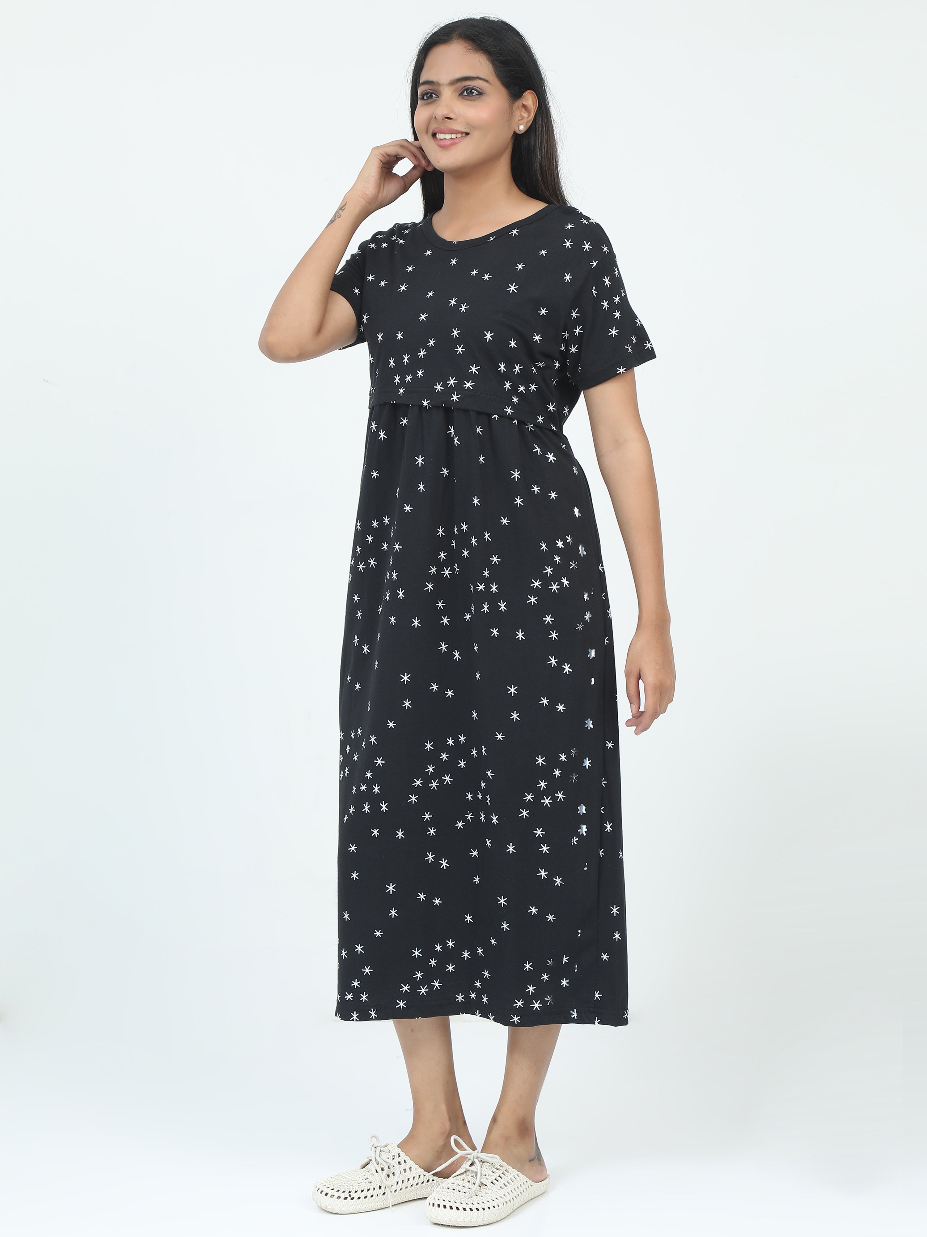 Non Feeding Casual Dress - Black - Star Print