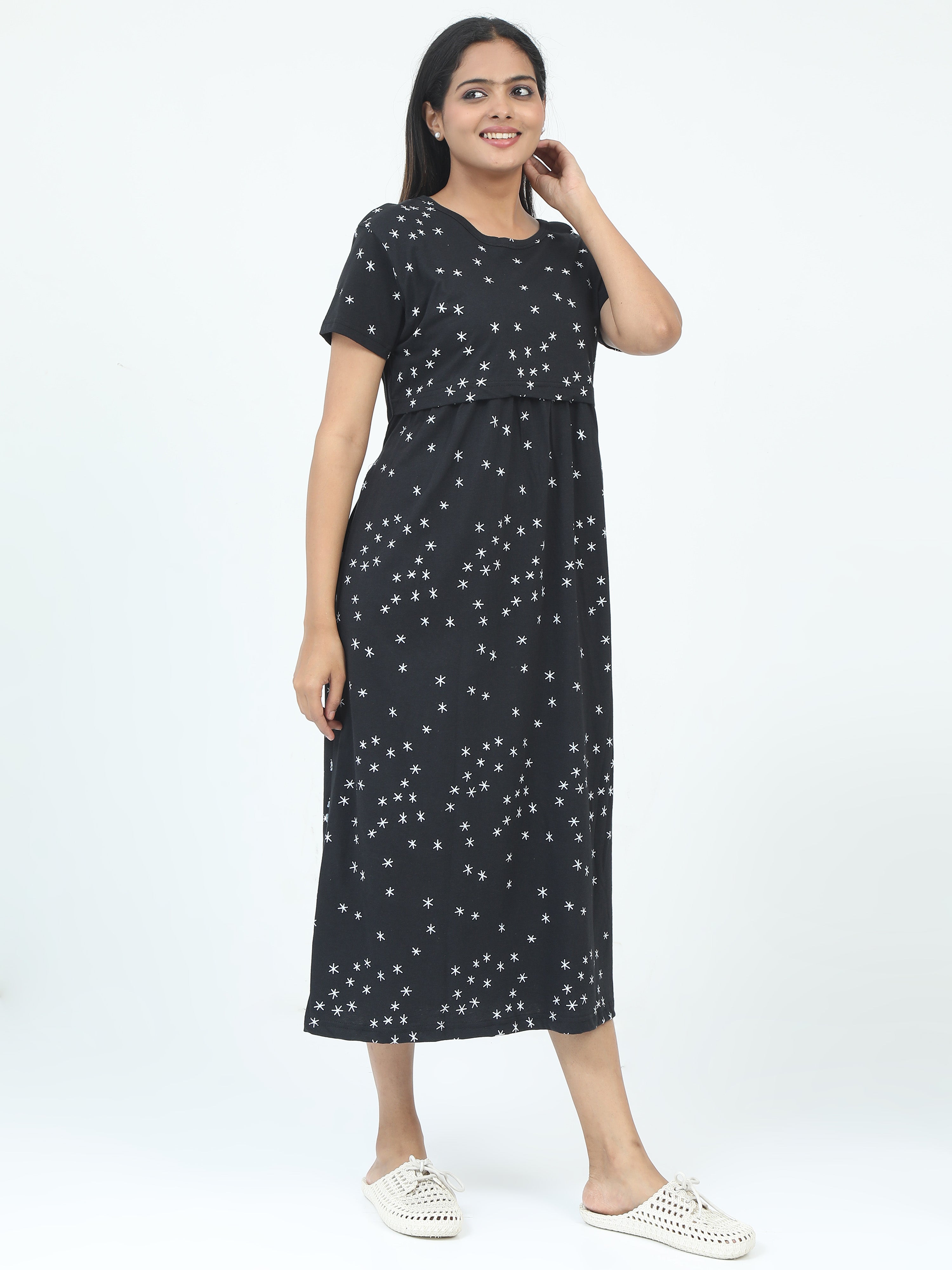 Non Feeding Casual Dress - Black - Star Print