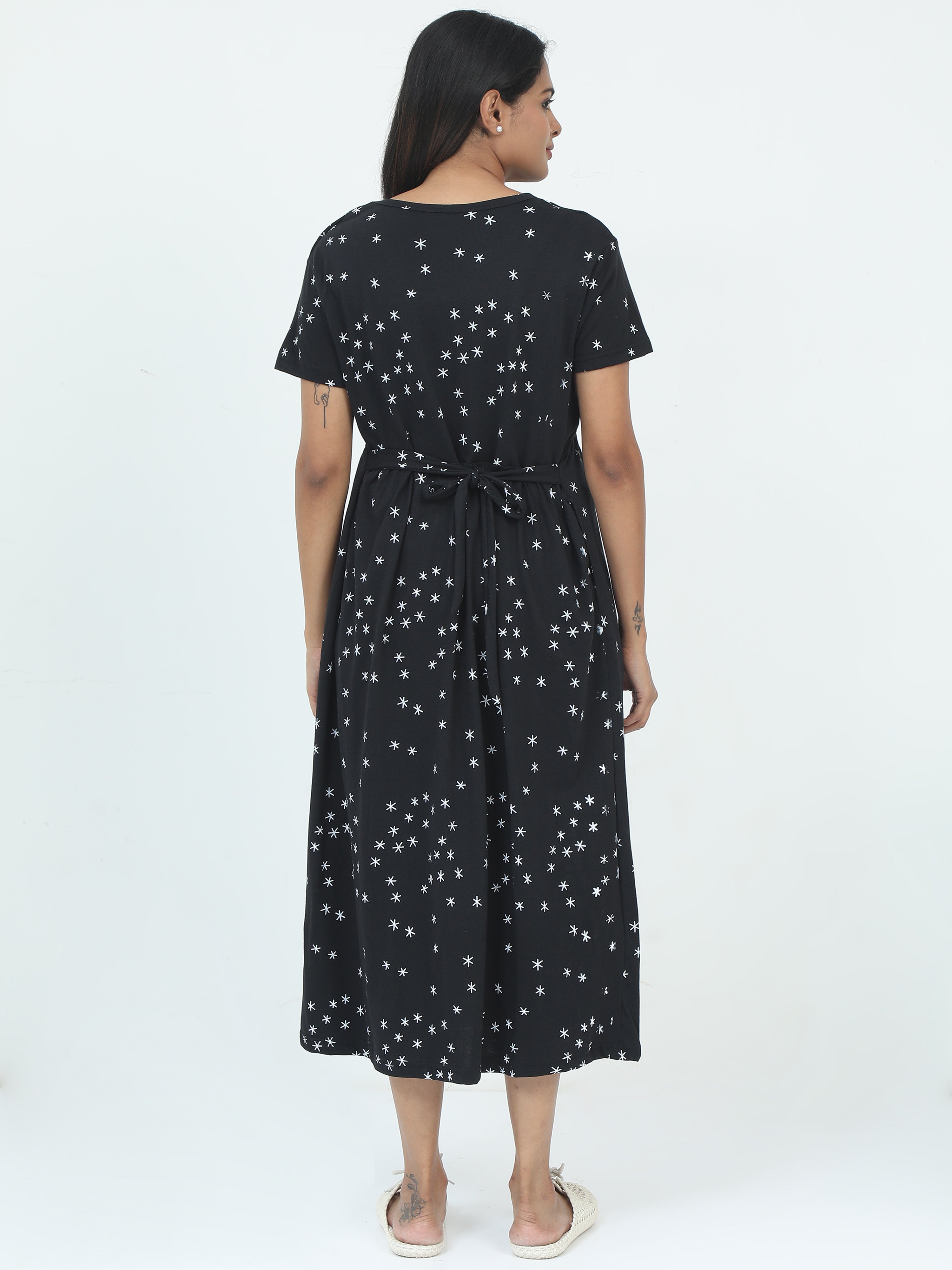 Non Feeding Casual Dress - Black - Star Print