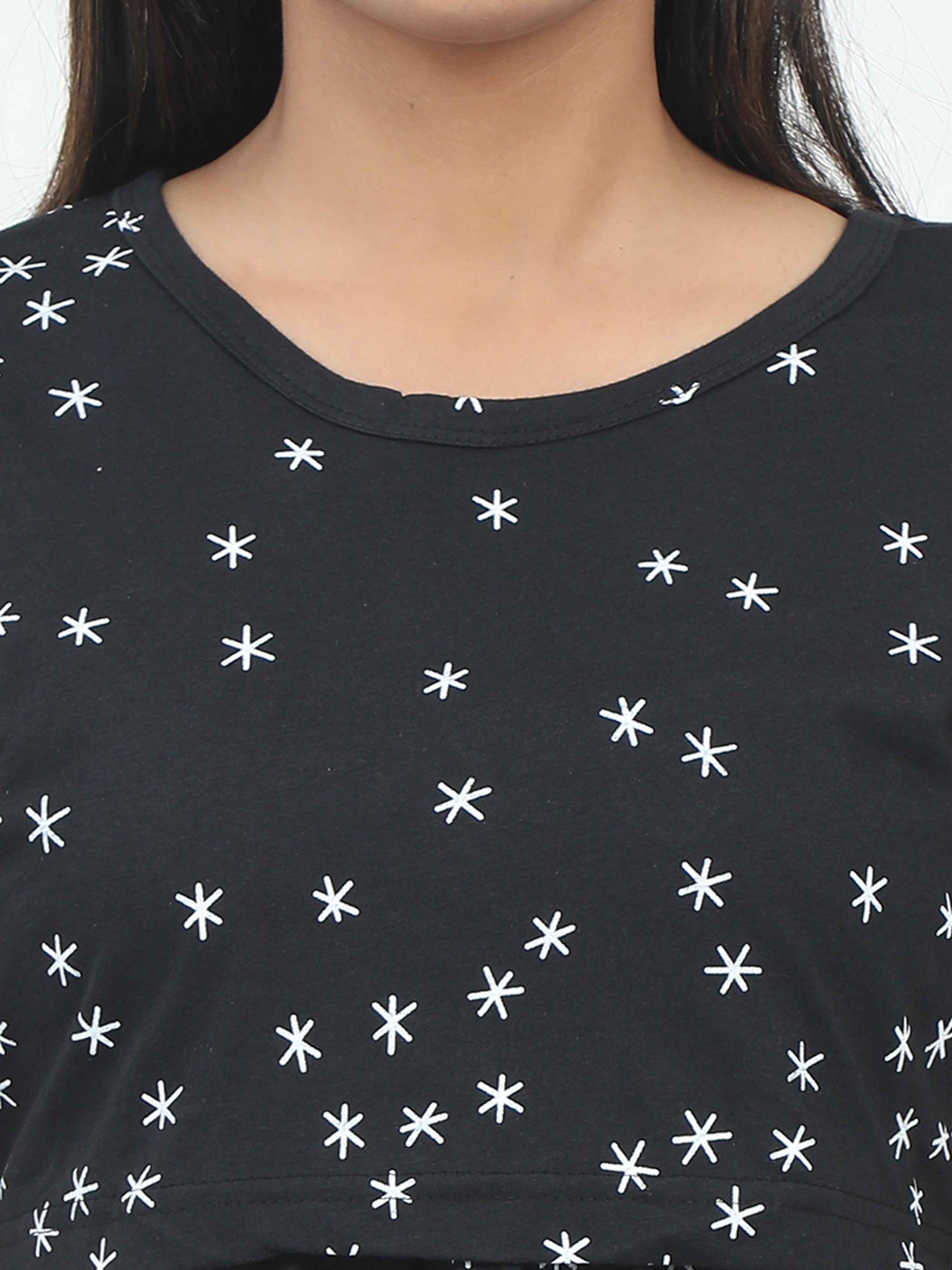 Non Feeding Casual Dress - Black - Star Print