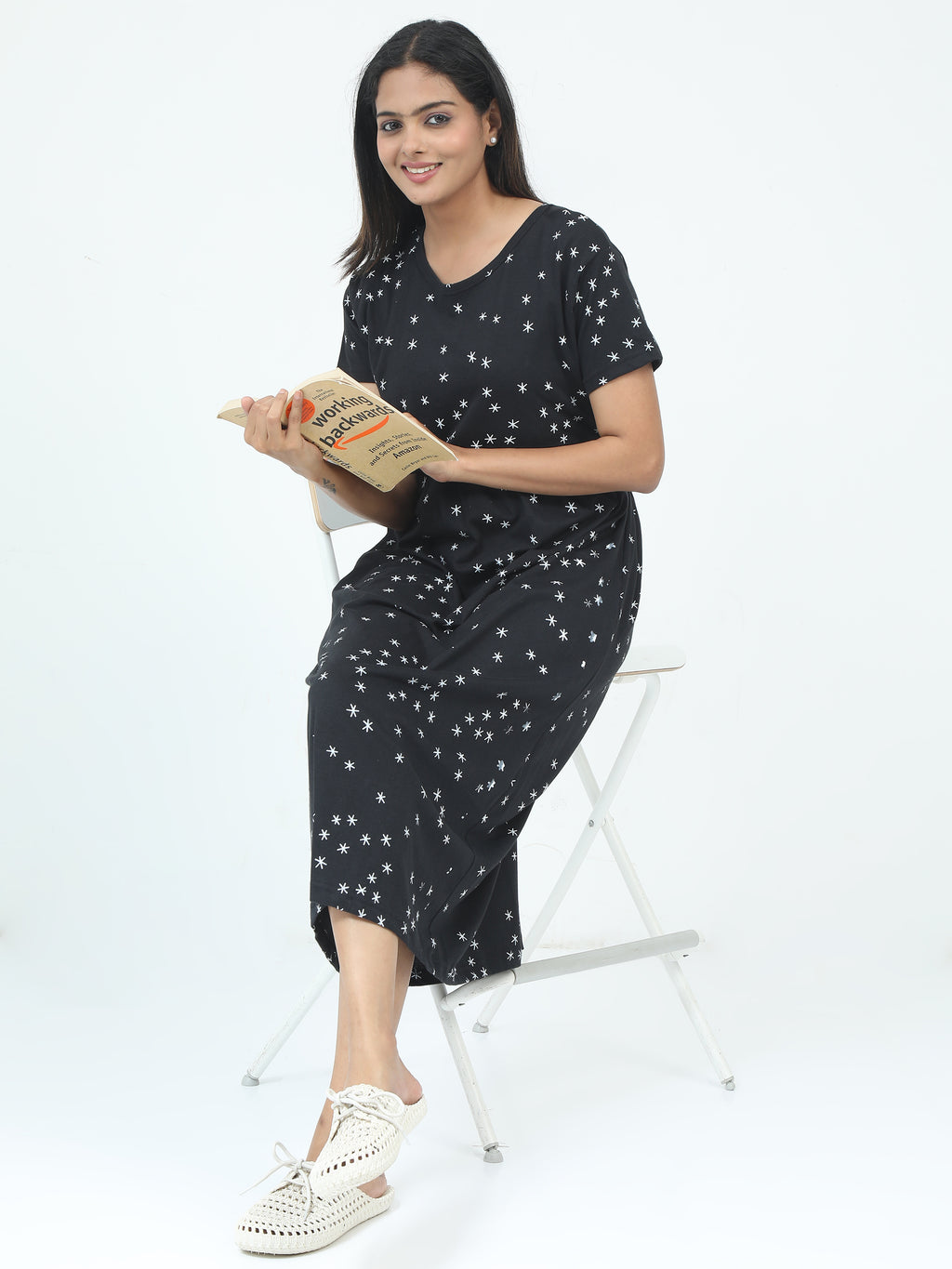 Non Feeding Casual Dress - Black - Star Print