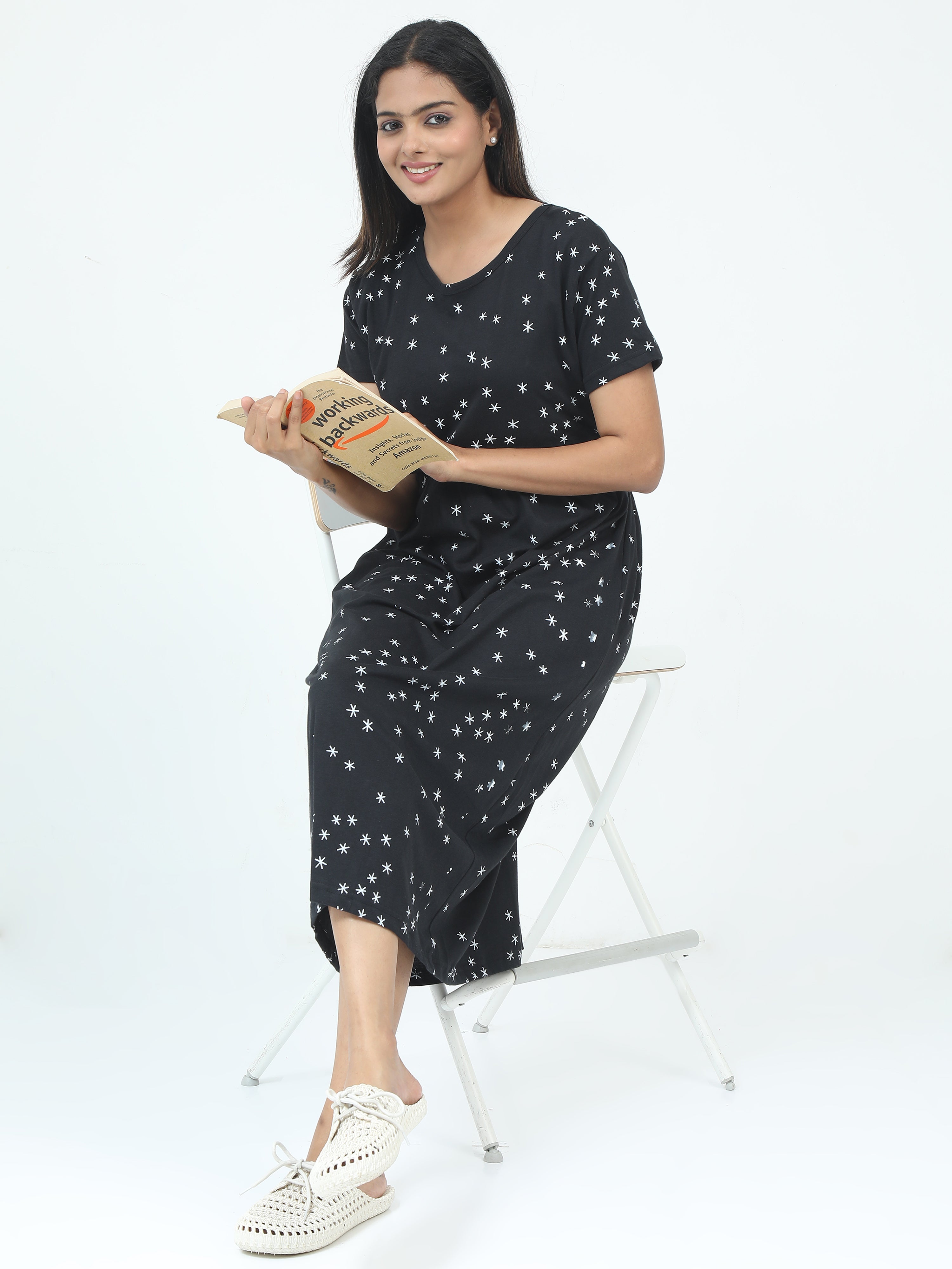 Non Feeding Casual Dress - Black - Star Print