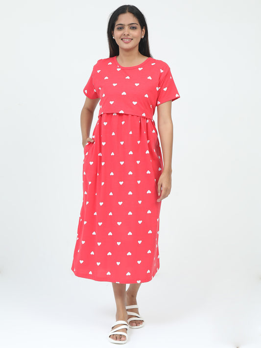 Non Feeding Chic Red Heart Print Casual Wear