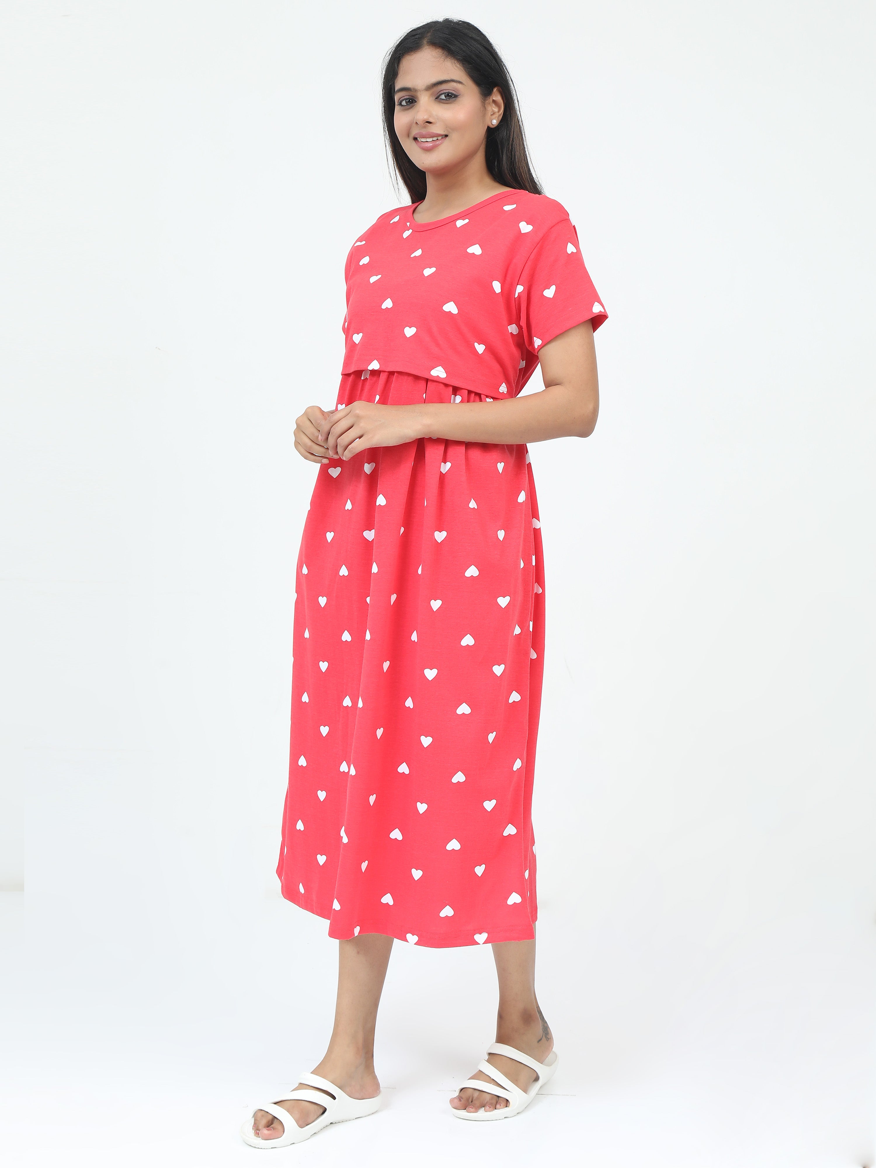Non Feeding Chic Red Heart Print Casual Wear