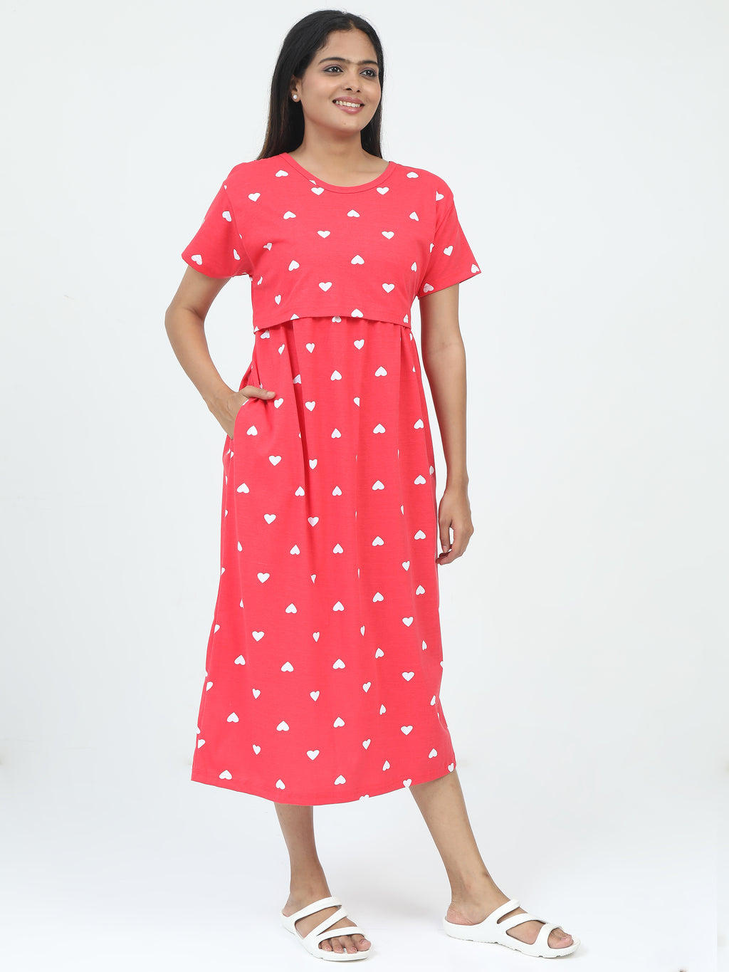 Non Feeding Chic Red Heart Print Casual Wear