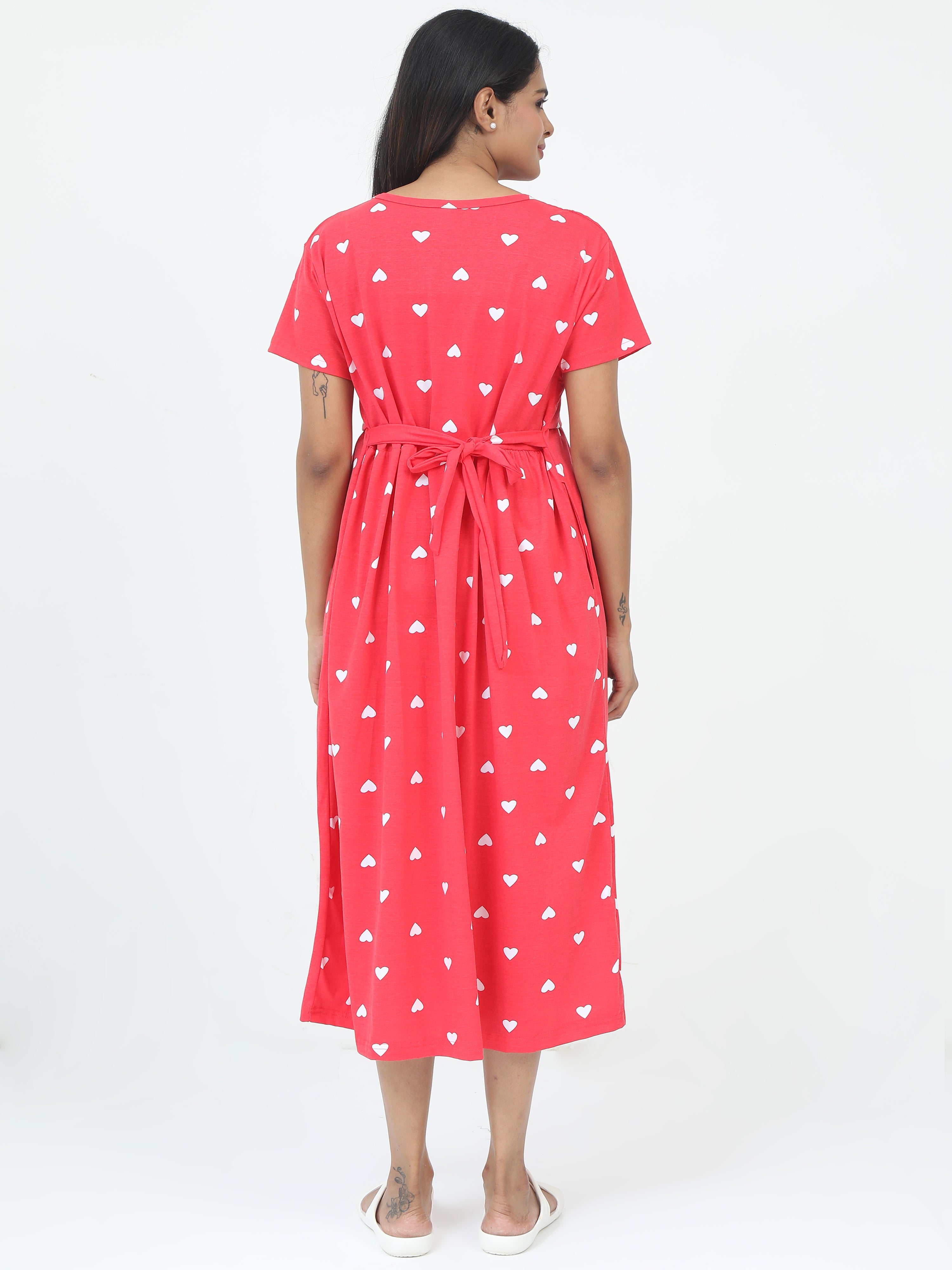 Non Feeding Chic Red Heart Print Casual Wear