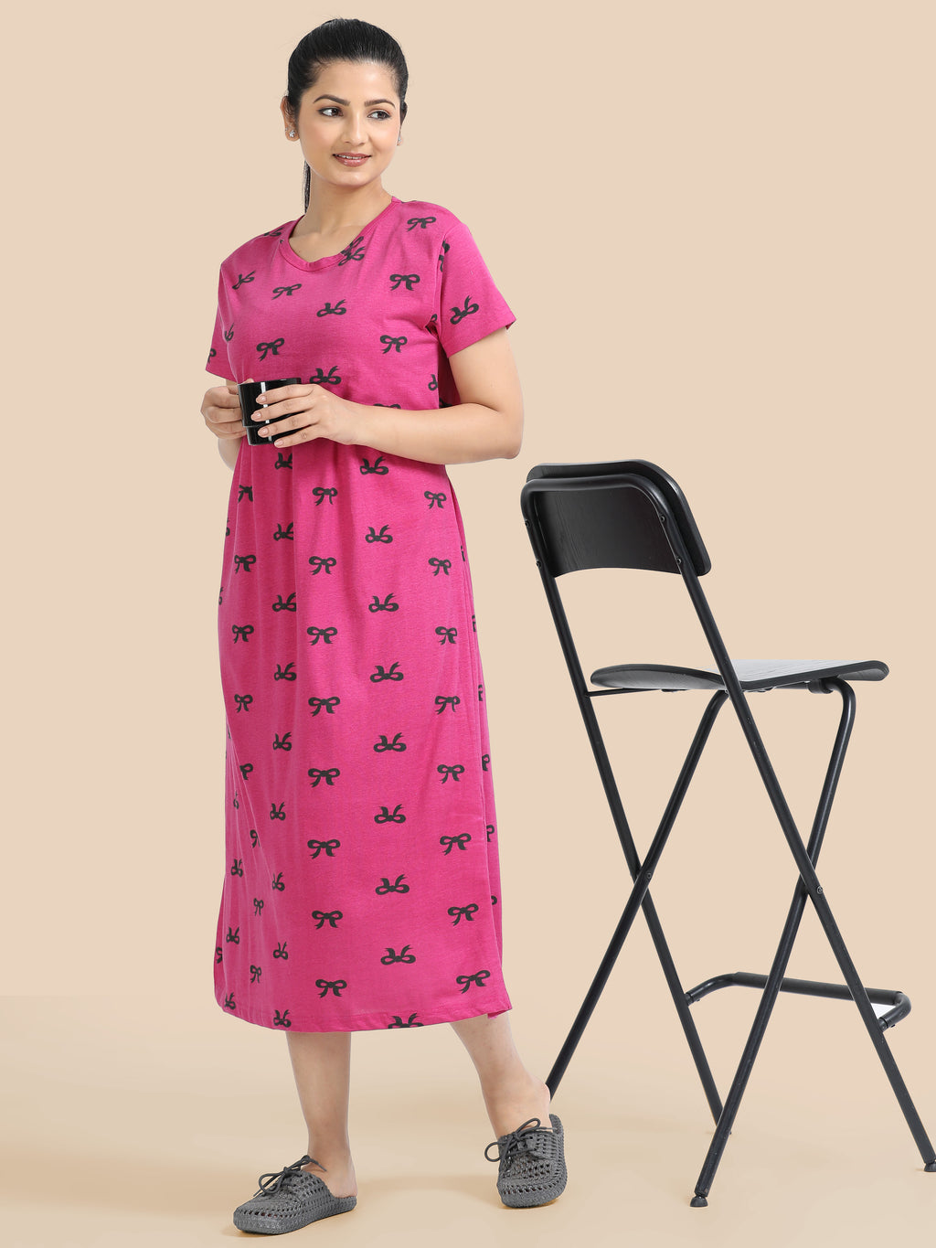 Zipless Feeding Maternity Dress - Stylish Pink - Easy Nursing