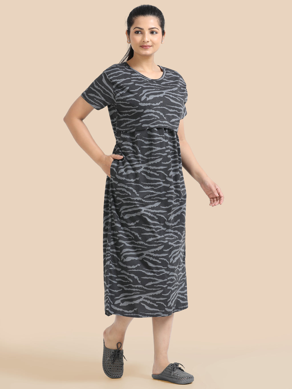 Non Feeding Daily Wear Casual Printed Midi Dress