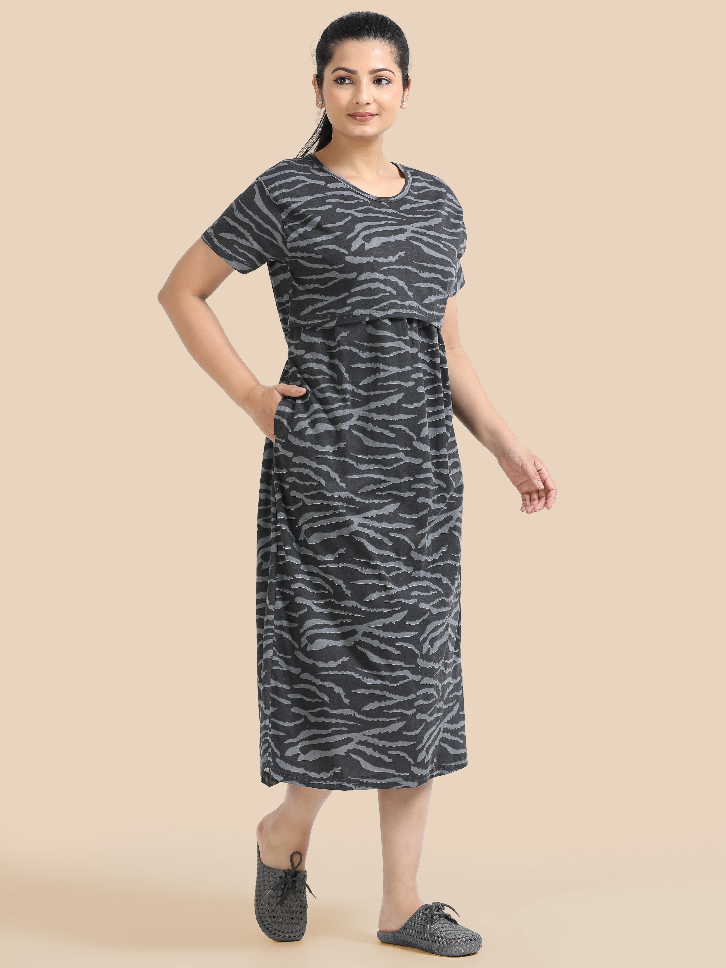 Non Feeding Daily Wear Casual Printed Midi Dress
