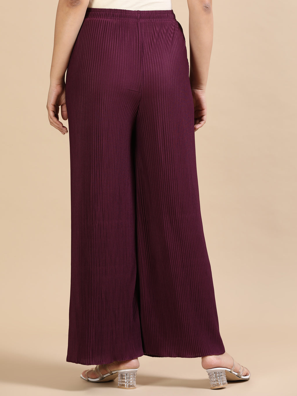 Women’s Maroon Pleated Wide-Leg Palazzo Pants